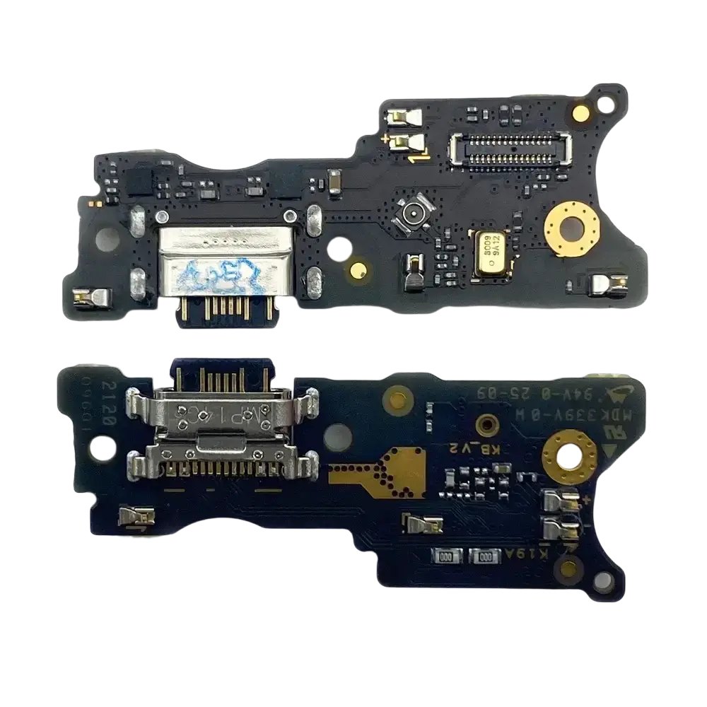 Black flex cable for Xiaomi Redmi 10c 10a 13c 14c with silver and gold charging port connectors including USB-C and HDMI ports