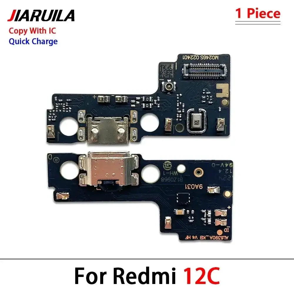 Black circuit board with gold-plated usb-c charging port and ic flex cable for xiaomi redmi 10c 10a 13c 14c replacement