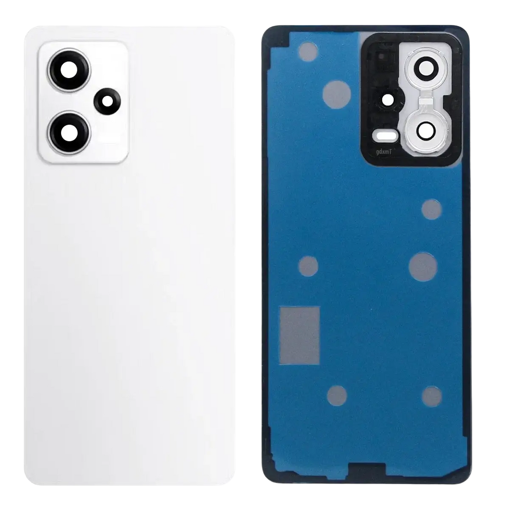White glossy glass back cover for xiaomi redmi note 12 pro 5g with rectangular triple camera module and led flash