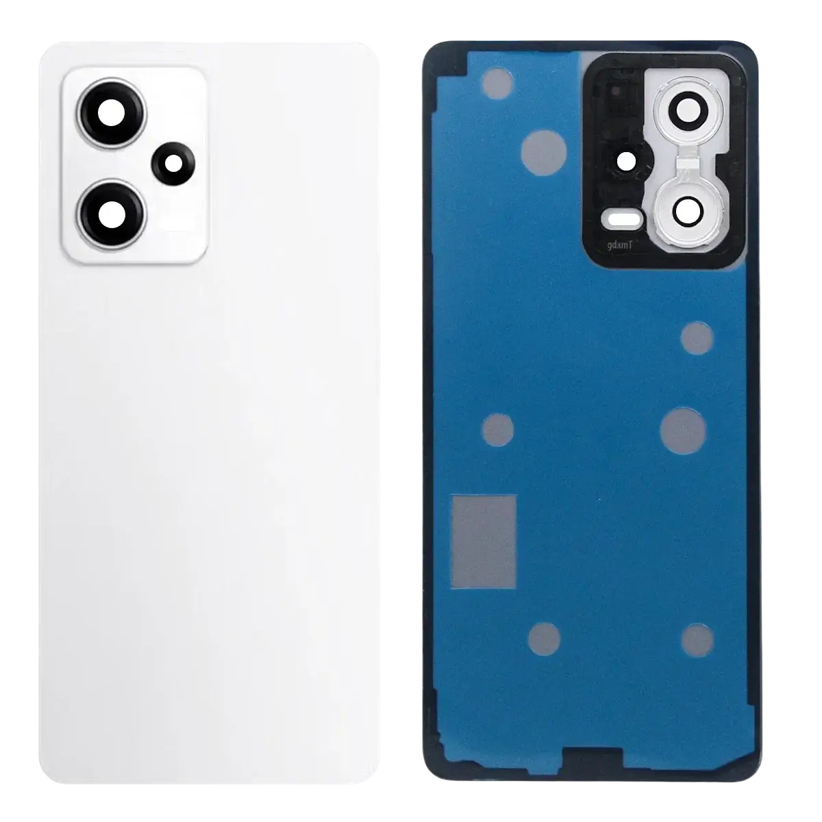 White glossy glass back cover for xiaomi redmi note 12 pro 5g with rectangular triple camera module and led flash