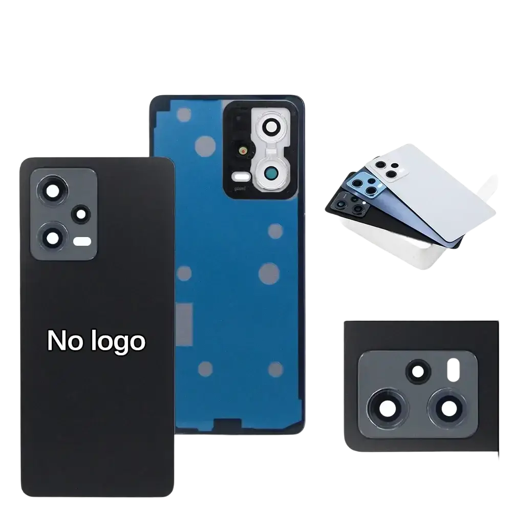 Black back glass replacement for xiaomi redmi note 12 pro with rectangular triple lens camera module and led flash