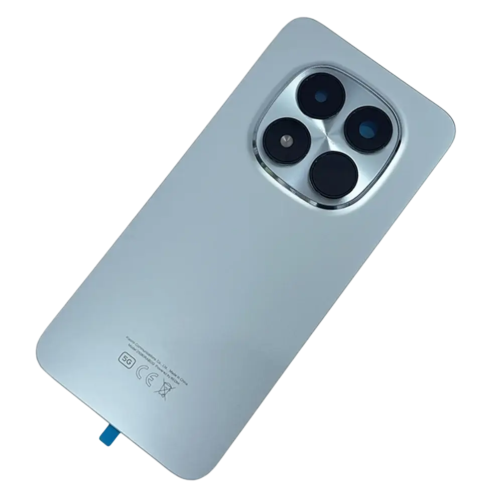 Light blue metallic xiaomi redmi note rear panel housing with circular triple lens camera module and central flash