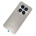 Silver iphone 15 pro back panel with brushed metal finish and circular camera module for xiaomi redmi note rear panel housing replacement