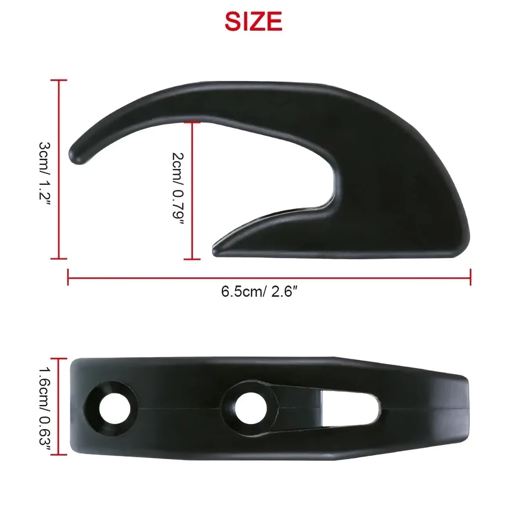 Xiaomi scooter front hook heavy duty hanger in black plastic with curved top and two circular holes at the base