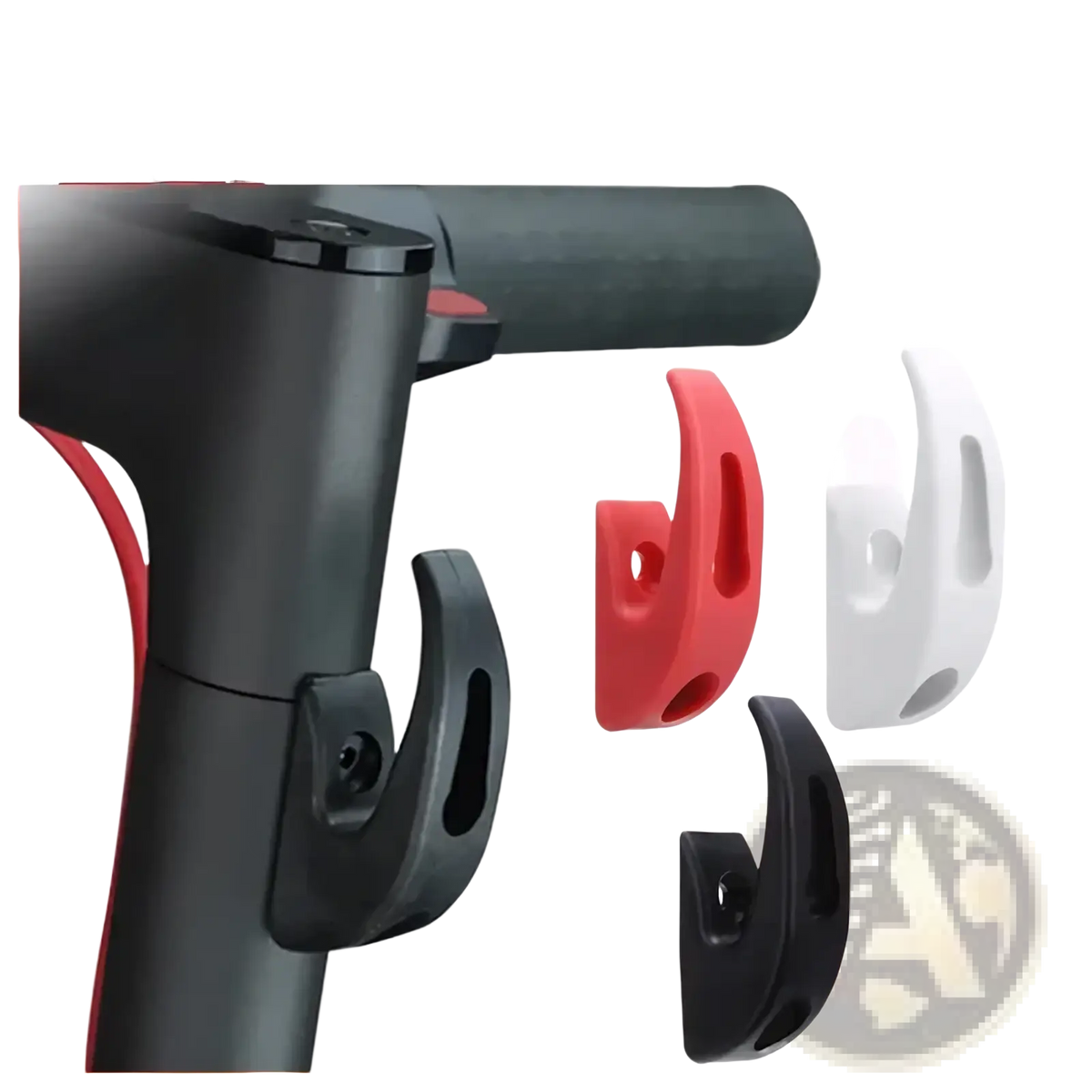 Xiaomi scooter front hook heavy duty hanger in red white and black plastic with curved design for attaching bags