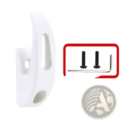 White plastic wall-mounted xiaomi scooter front hook with integrated mounting plate and three pre-drilled holes