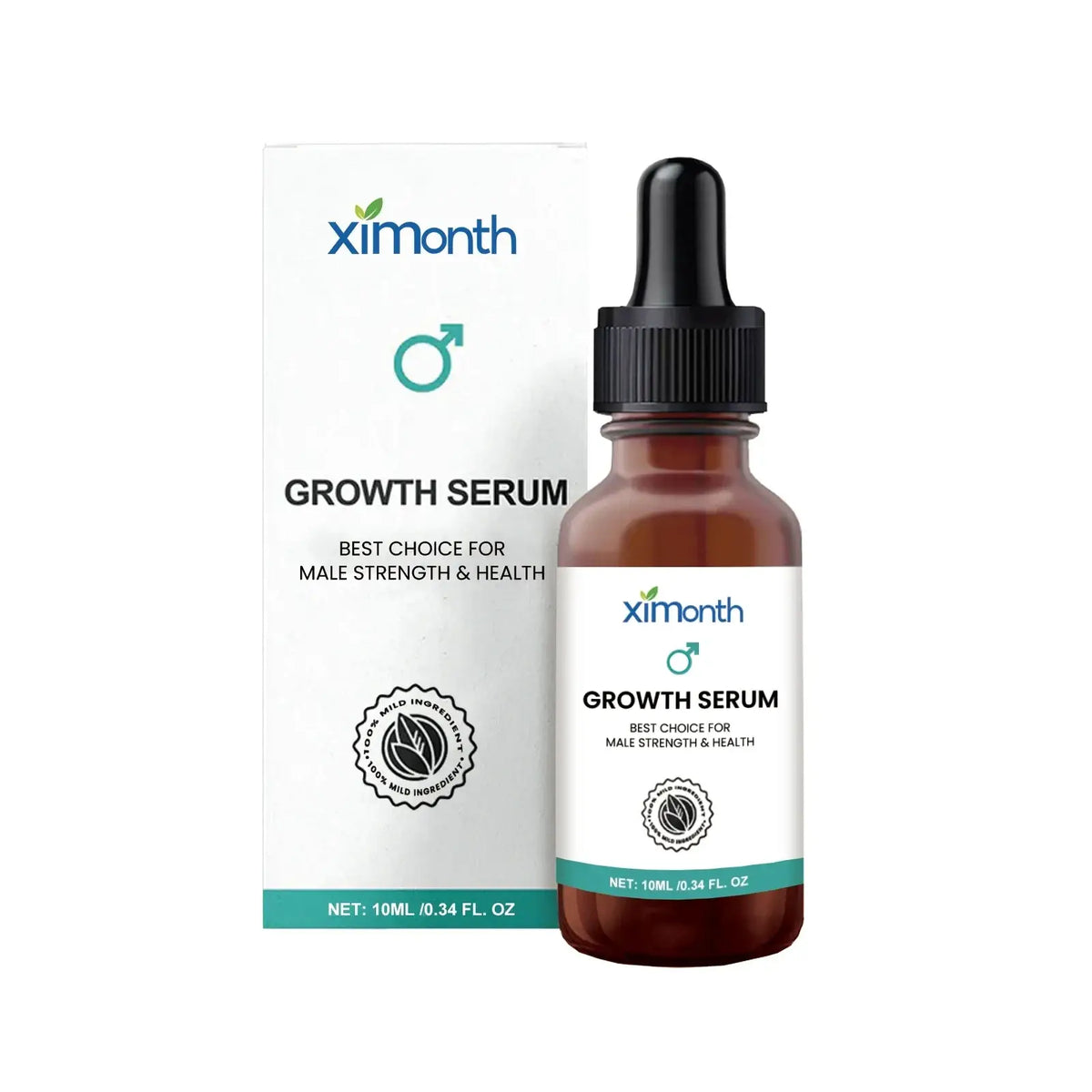 Ximonth men body growth serum in brown glass dropper bottle with black cap and box for daily skin care and skin elasticity