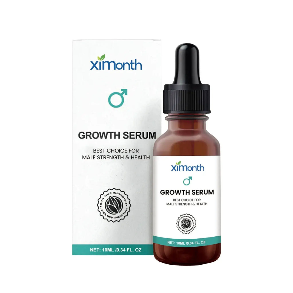 Ximonth men body growth serum in brown glass dropper bottle with black cap and box for daily skin care and elasticity