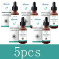 Five amber glass dropper bottles of ximonth men body growth serum with teal label accents for daily skin care and elasticity
