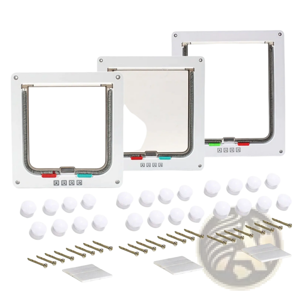Xl pet door 4 way locking magnetic dog cat flap white with three unit installation kit screws and mounting hardware