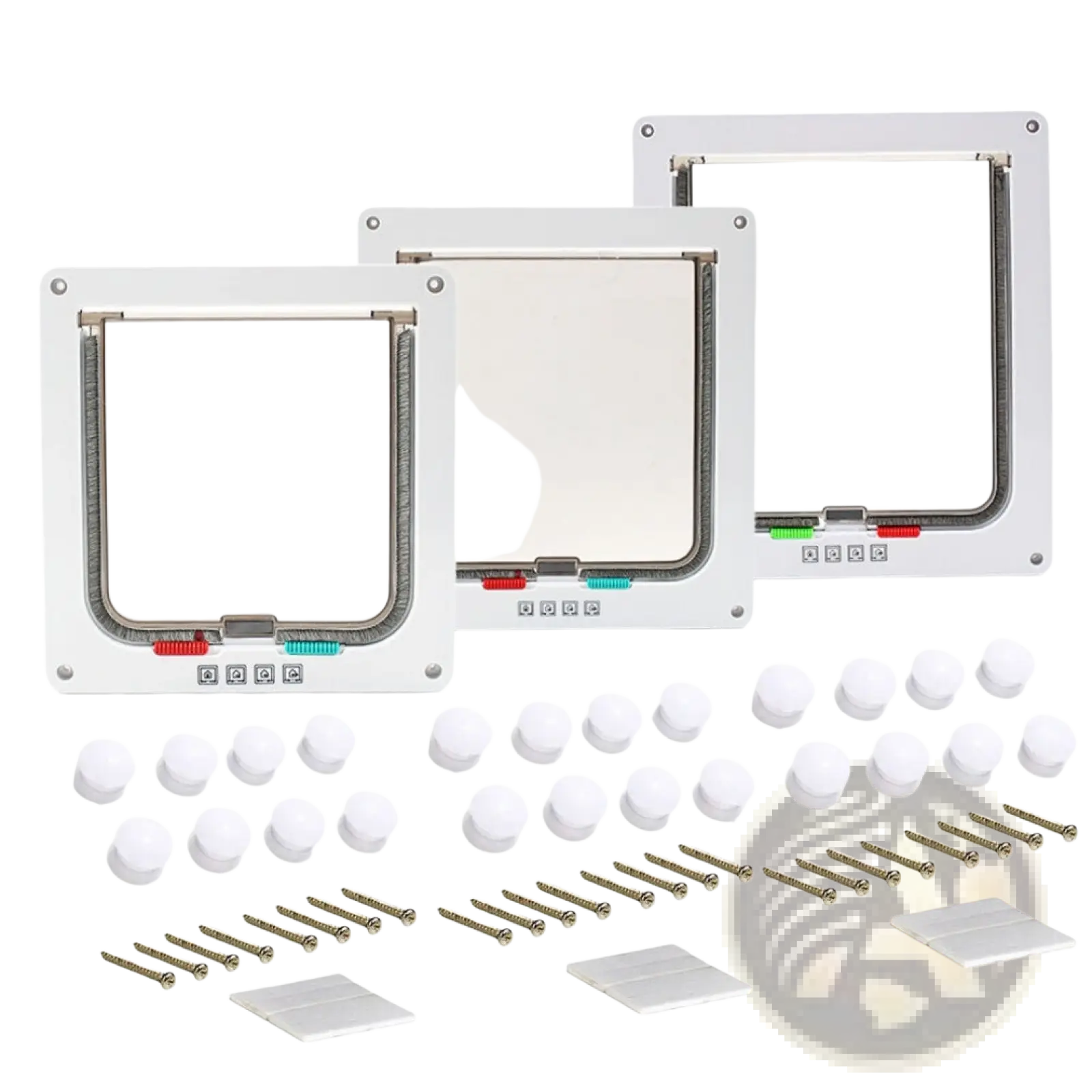 Xl pet door 4 way locking magnetic dog cat flap white with three unit installation kit screws and mounting hardware