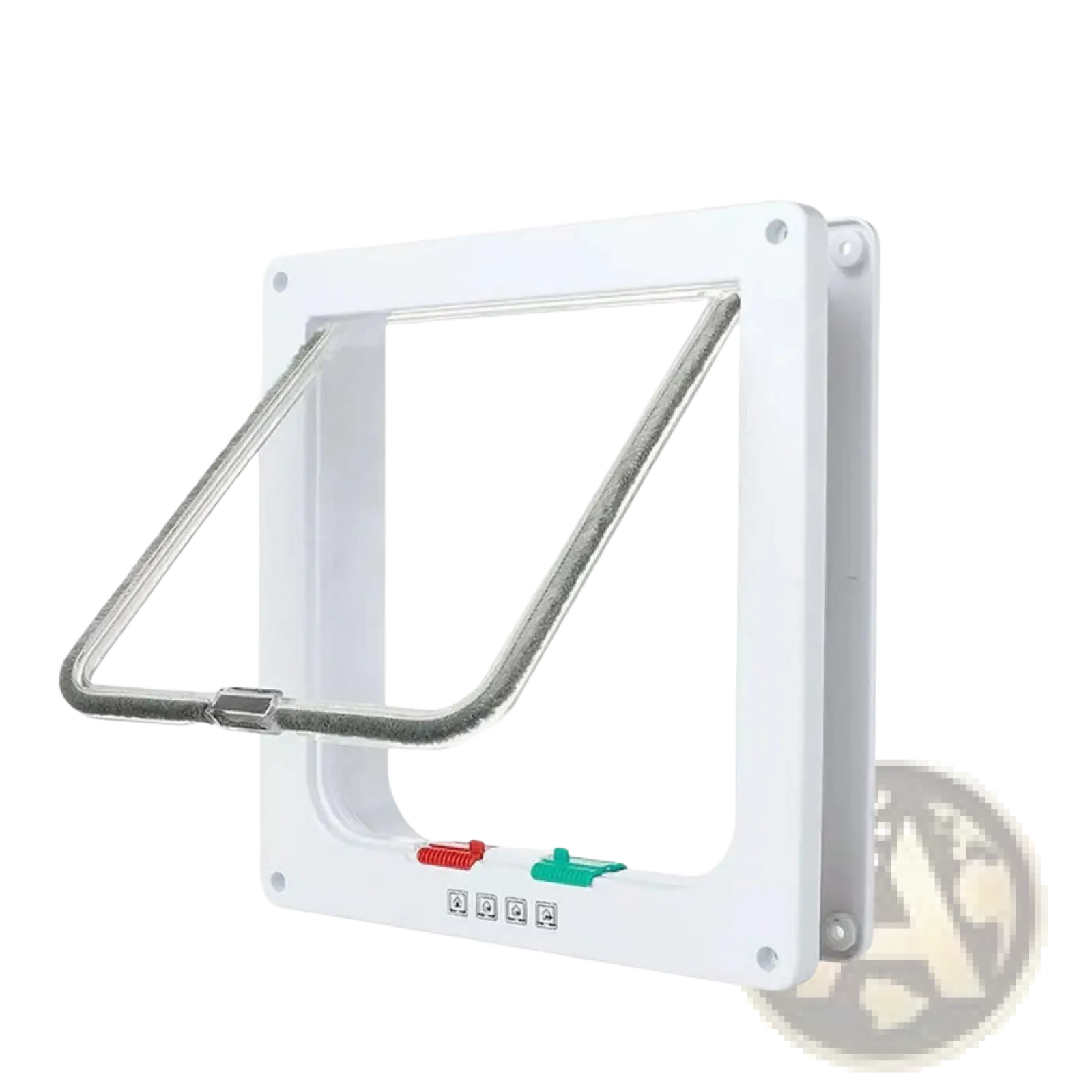 Xl pet door white with clear triangular flap and red green adjustment knobs for 4 way locking magnetic dog cat flap