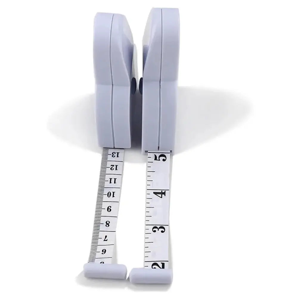 White plastic retractable tape measure with black numerical markings for y-shape leather retractable body measuring tape