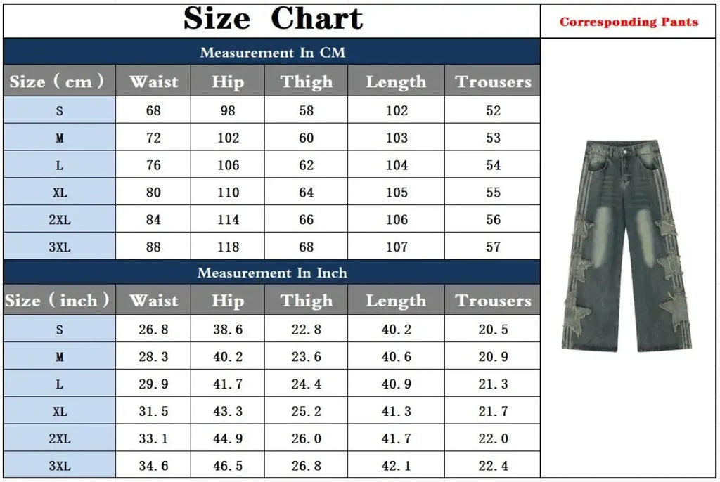 Y2k baggy distressed denim jeans in blue with star-shaped cutouts along the sides and a relaxed fit