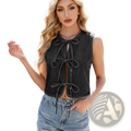 Black denim sleeveless crop top with y2k bow tie front detail made of denim fabric for stylish summer wear