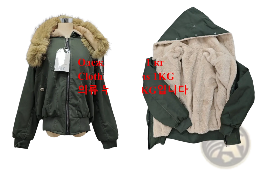 Dark green y2k faux fur hooded winter parka with plush beige fur-lined hood and matching fleece interior