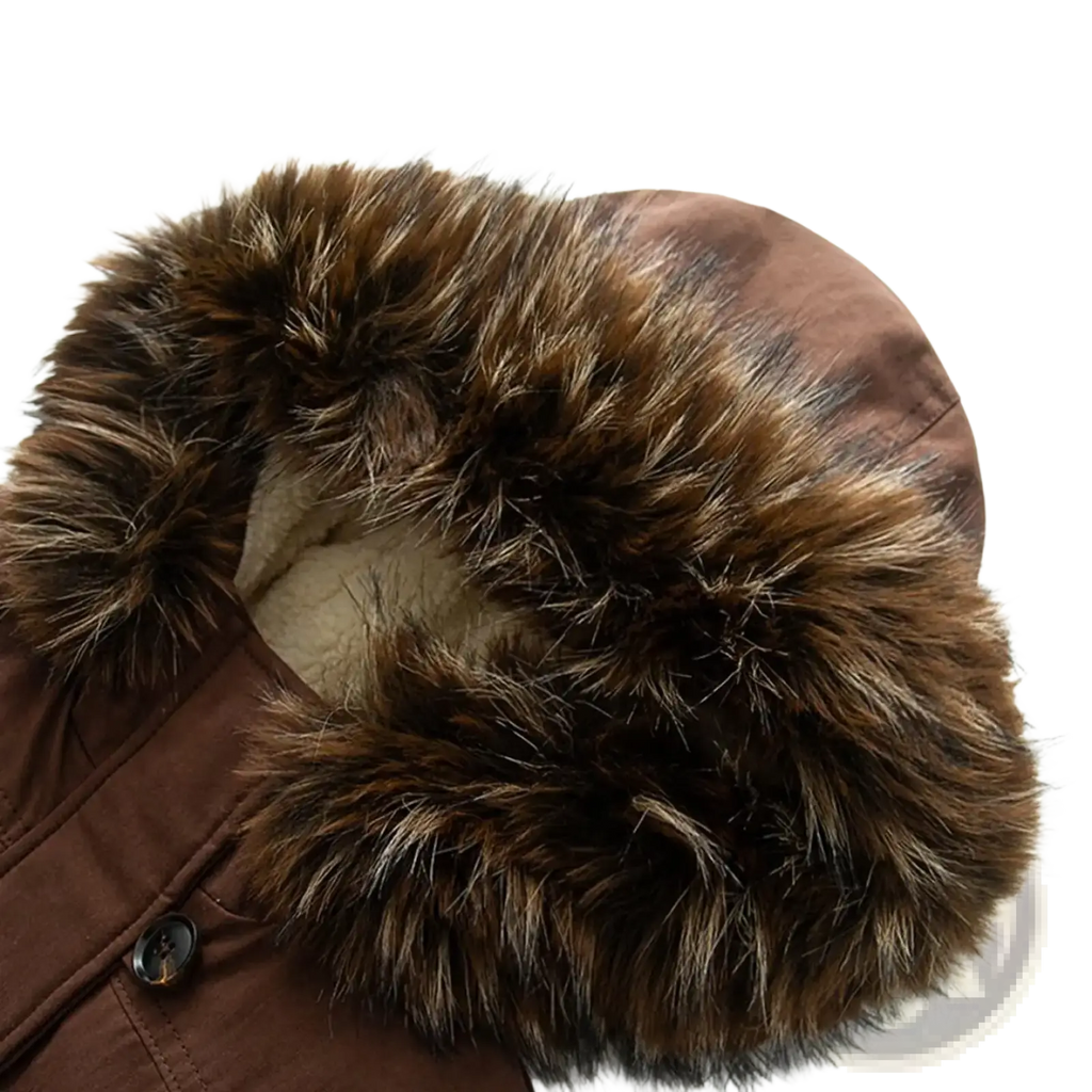 Brown y2k padded parka with a plush multi-toned fur-lined hood for stylish cold weather wear
