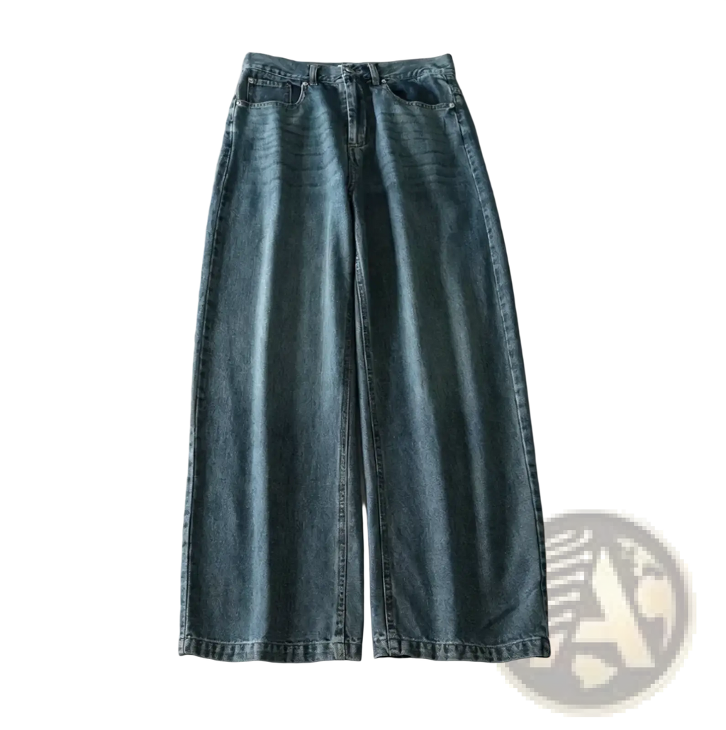 Y2k high waist wide leg denim jeans in light-wash denim with relaxed straight cut and classic five-pocket design