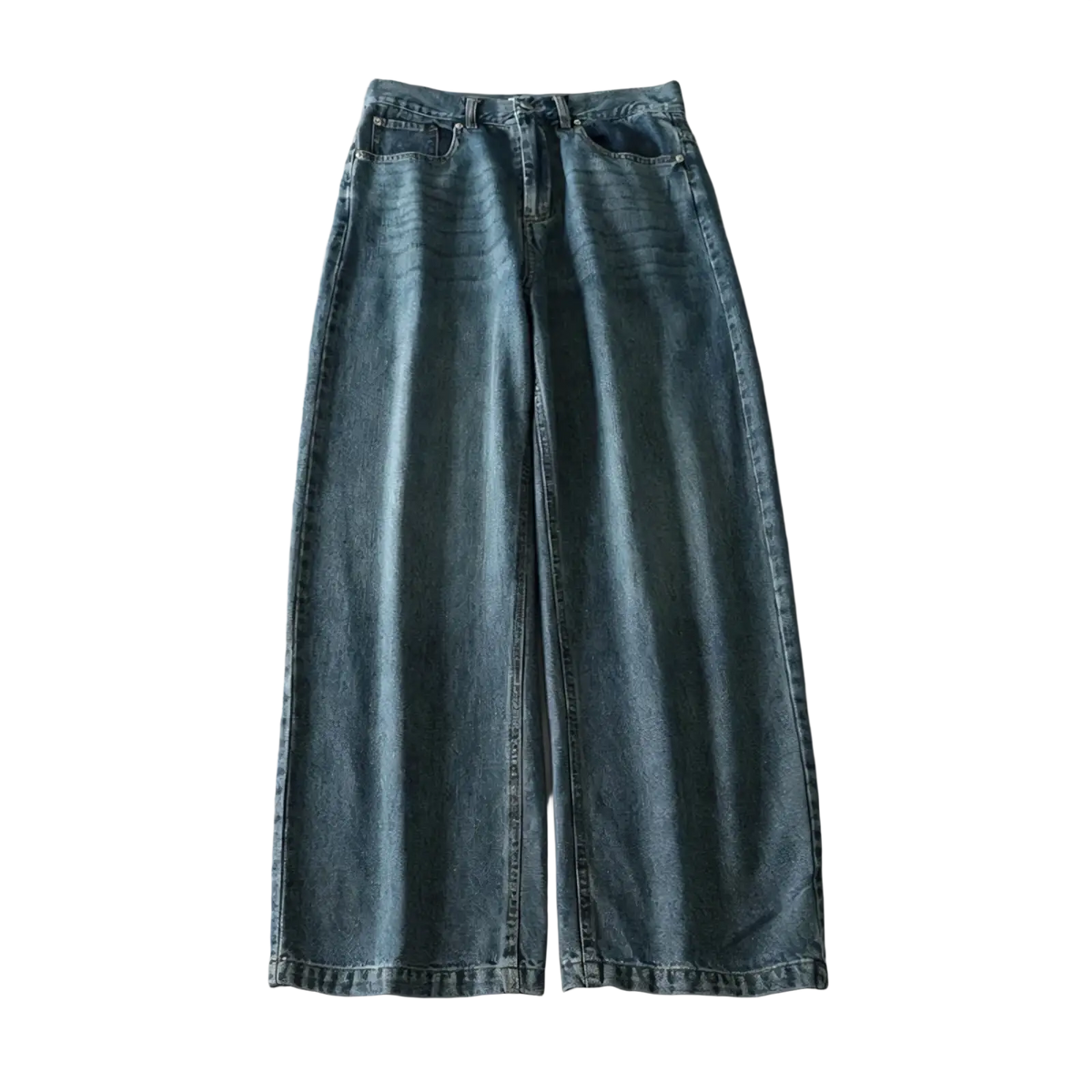 Mu & du y2k high waist wide leg denim jeans in light blue wash with subtle fading and detailed stitching