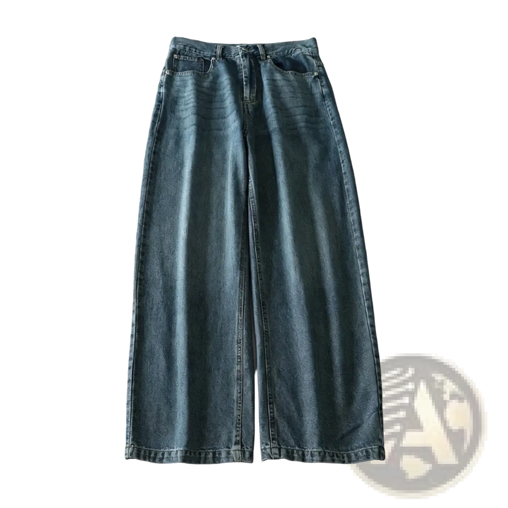 Mu & du y2k high waist wide leg denim jeans in light blue wash with subtle fading and detailed stitching