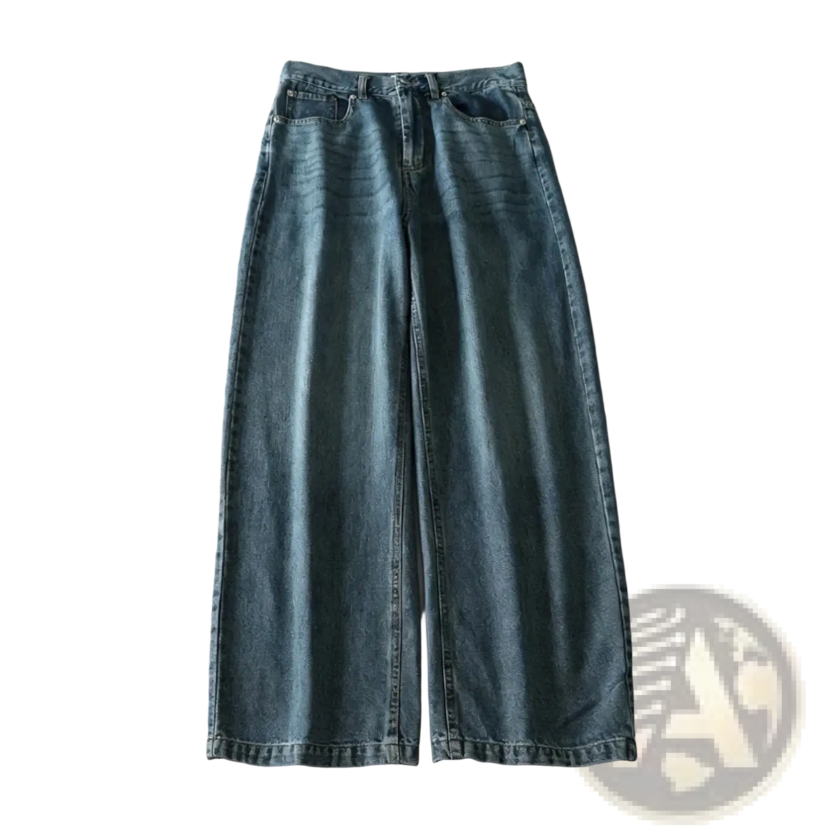 Mu & du y2k high waist wide leg denim jeans in light blue wash with subtle fading and detailed stitching