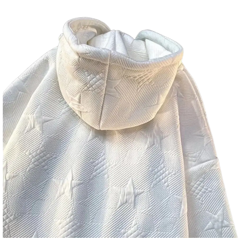 White quilted hooded y2k hoodies kakazzy star knit zip jacket with textured fabric and star pattern unisex design