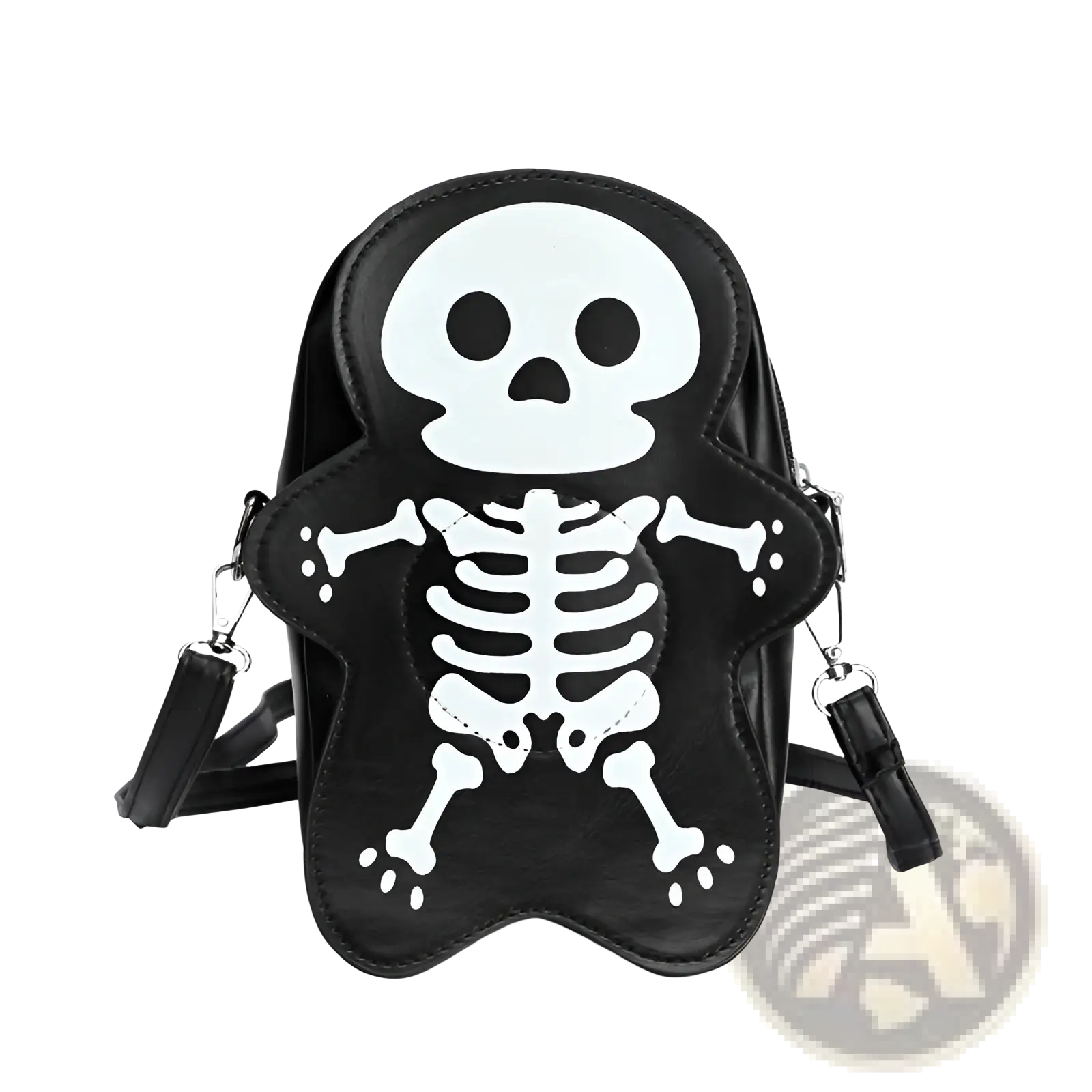 Black skeleton skull crossbody shoulder bag with white bone design for y2k style fashion accessory use