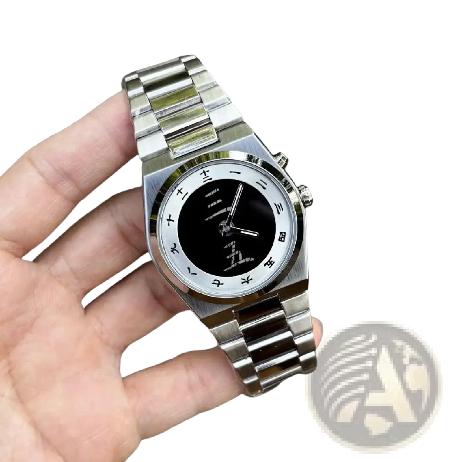 Y2k vintage square dragon dial watch with silver-toned stainless steel case and black dial with white Chinese hour markers