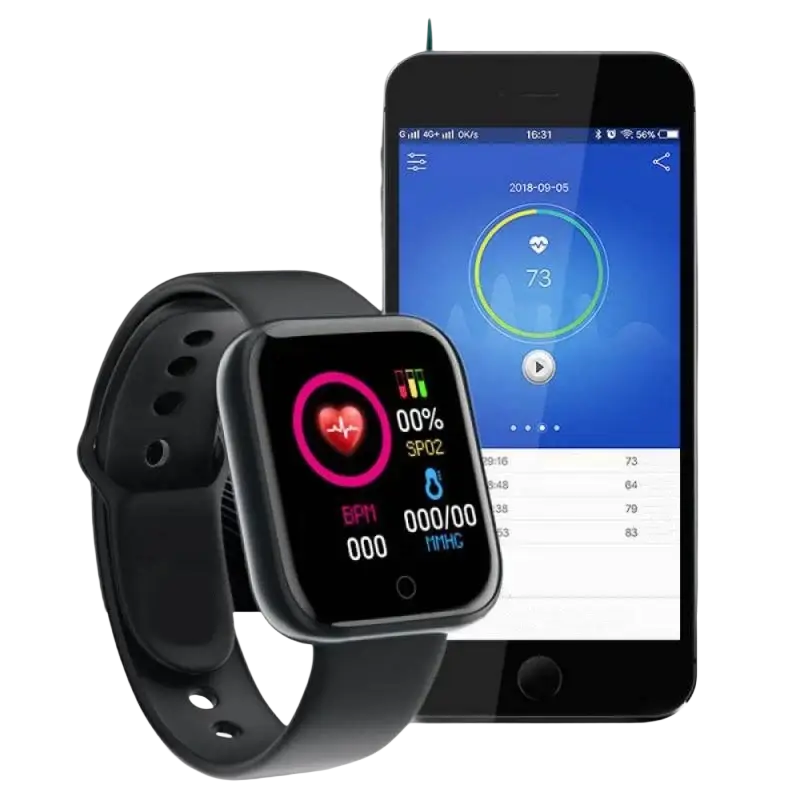 Black Y68 fitness smart watch with rectangular color screen and silicone strap requires mobile phone wireless app download firstly