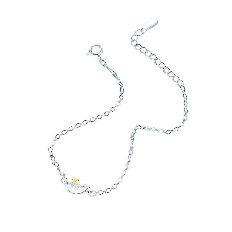 Yaameli sterling silver cubic zirconia whale bracelet with yellow accent charm, a stylish fashion bracelet bangle option