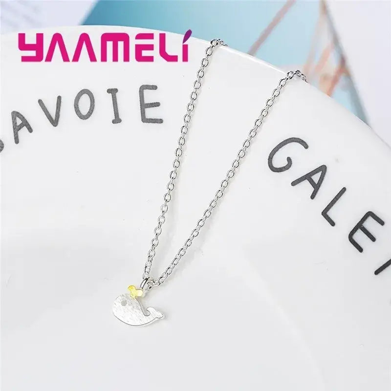 Yaameli sterling silver cubic zirconia whale pendant necklace with yellow accent on a delicate chain for fashion bracelets bangles