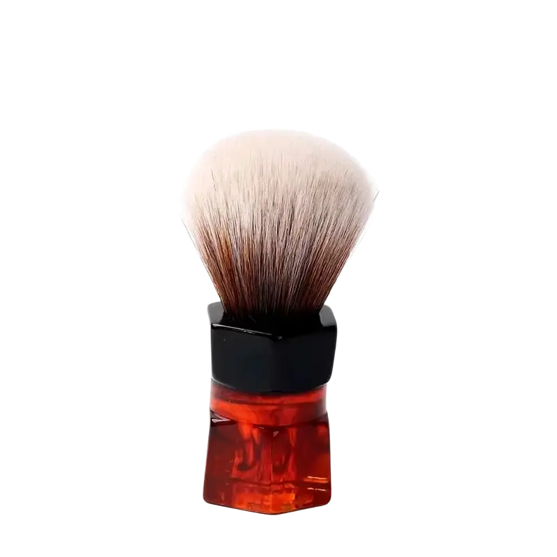 Yaqi 24mm synthetic hair shaving brush with gradient white to dark brown bristles and moka amber hexagonal handle