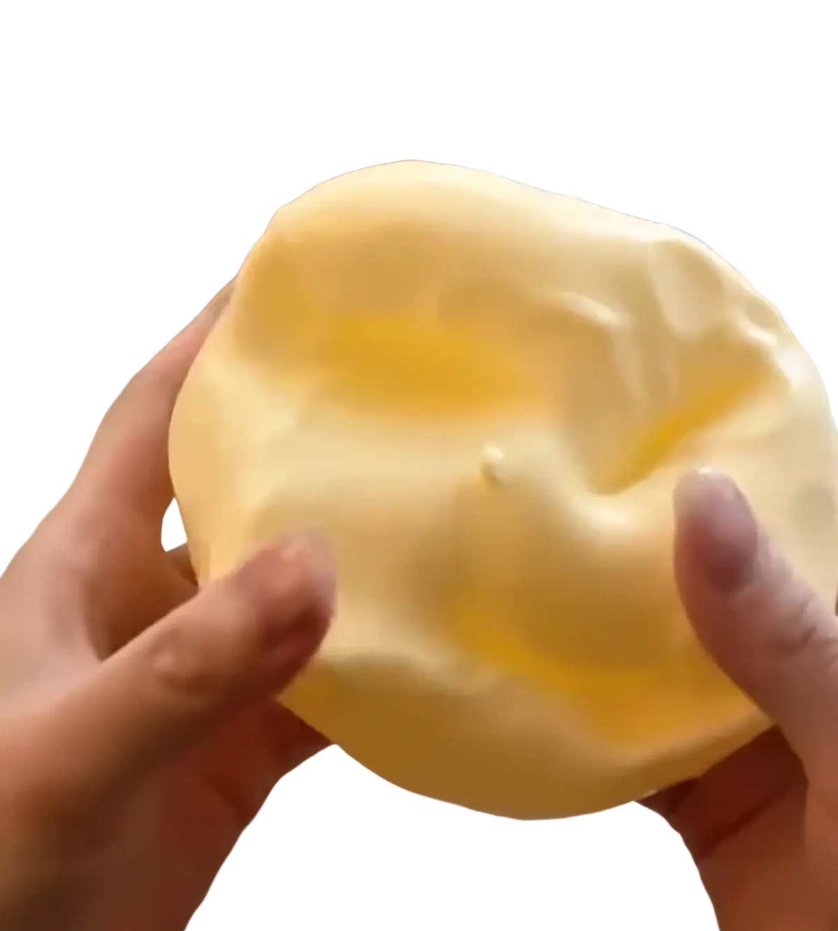 Yellow cheese squishy stress relief toy featuring a soft pale yellow vaseline-themed smooth and slightly glossy surface