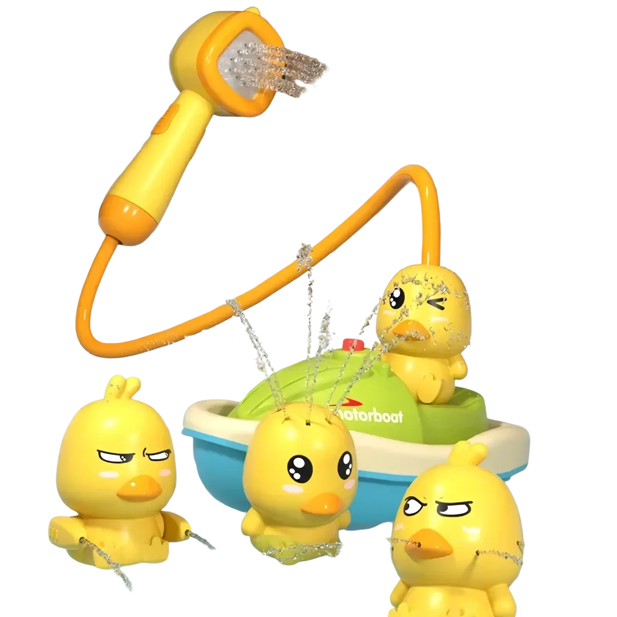 Yellow duck baby bath shower toy water spray set with detachable shower head and water jets for infant play