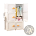 White plastic modular storage cabinet with orange cloud-shaped handles for yellow duck kids wardrobe closet