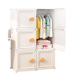 White plastic modular storage cabinet with orange cloud-shaped handles for yellow duck kids wardrobe closet