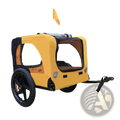 Yellow heavy duty foldable dog bicycle trailer in yellow and black with mesh window two wheels and small flag on top