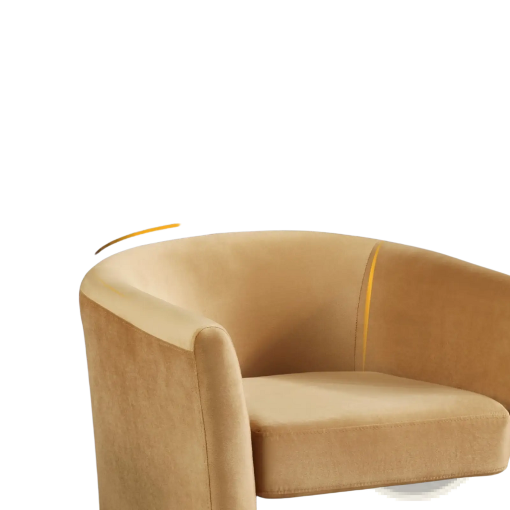 Beige velvet armchair with u-shaped barrel back design in yellow velvet barrel chair and ottoman set