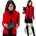 Red woolen coat with a notched collar and front button closure suitable for winter wear