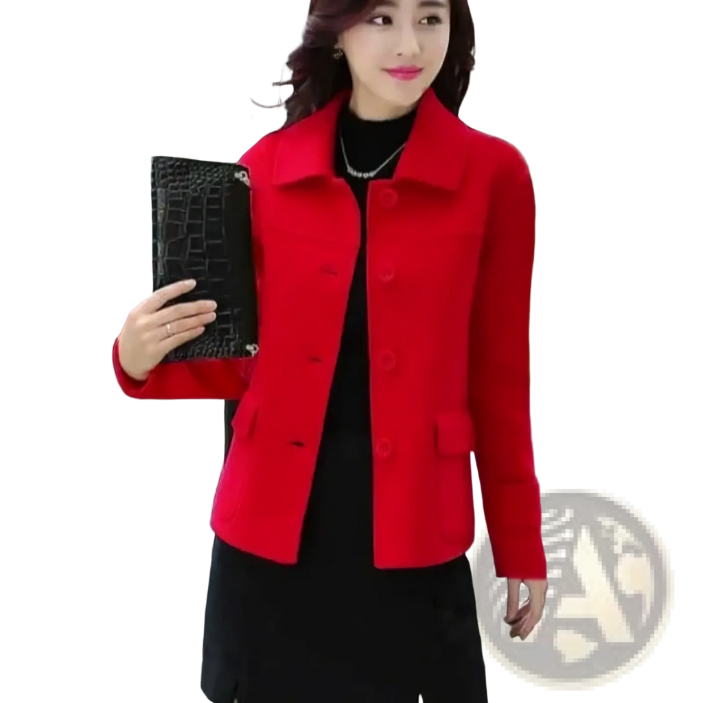 A vibrant red wool blend blazer with a notched collar and front button closure for women winter coat