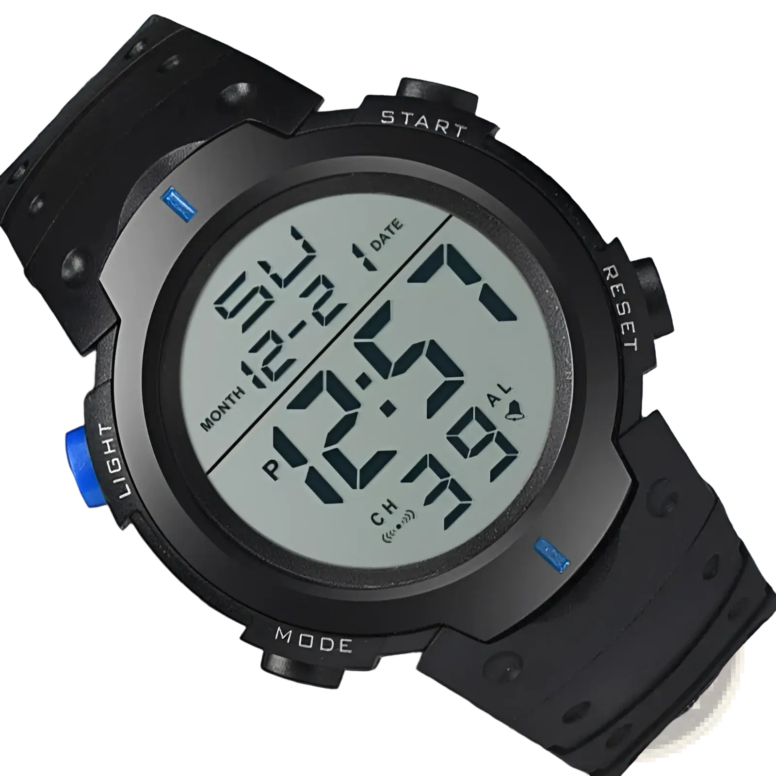 Yikaze men waterproof digital sports watch in black with rugged design blue accent buttons and sweatproof build