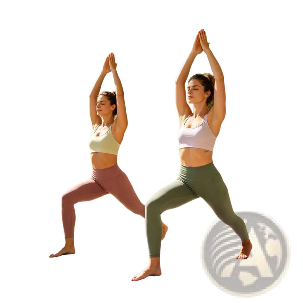 Purple yoga mat with white printed pose guide symbols and carry strap for convenient exercise and transport
