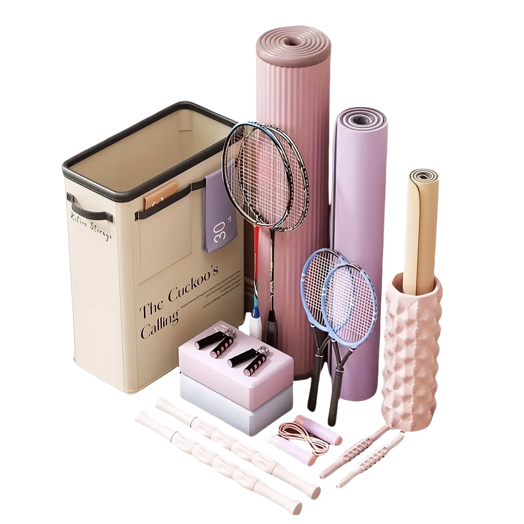 Pink textured foam roller with honeycomb pattern in yoga mat storage basket fitness organizer for workout use