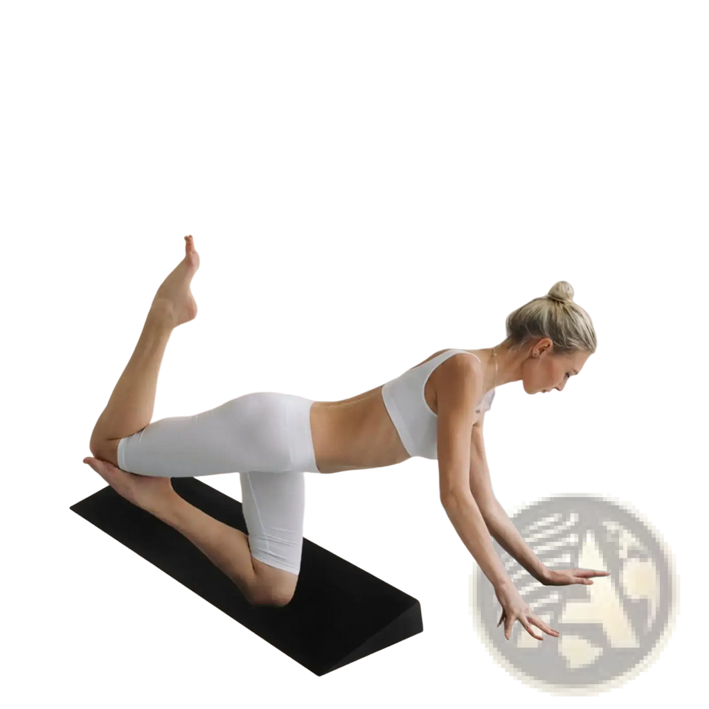 Black yoga foam wedge block calf stretcher designed for squat support and calf stretching exercises
