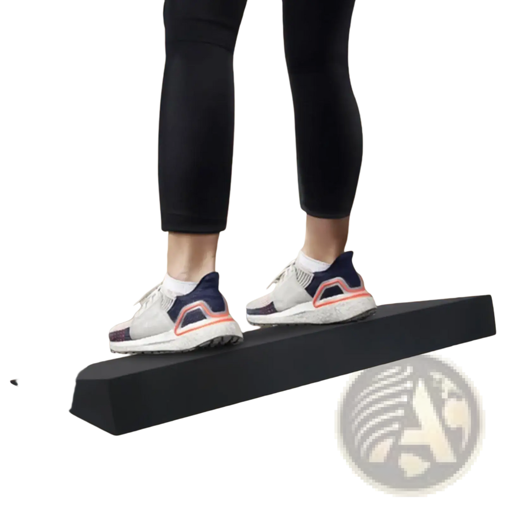 Black triangular yoga squat wedge block calf stretcher made of durable foam for foot elevation and calf stretching