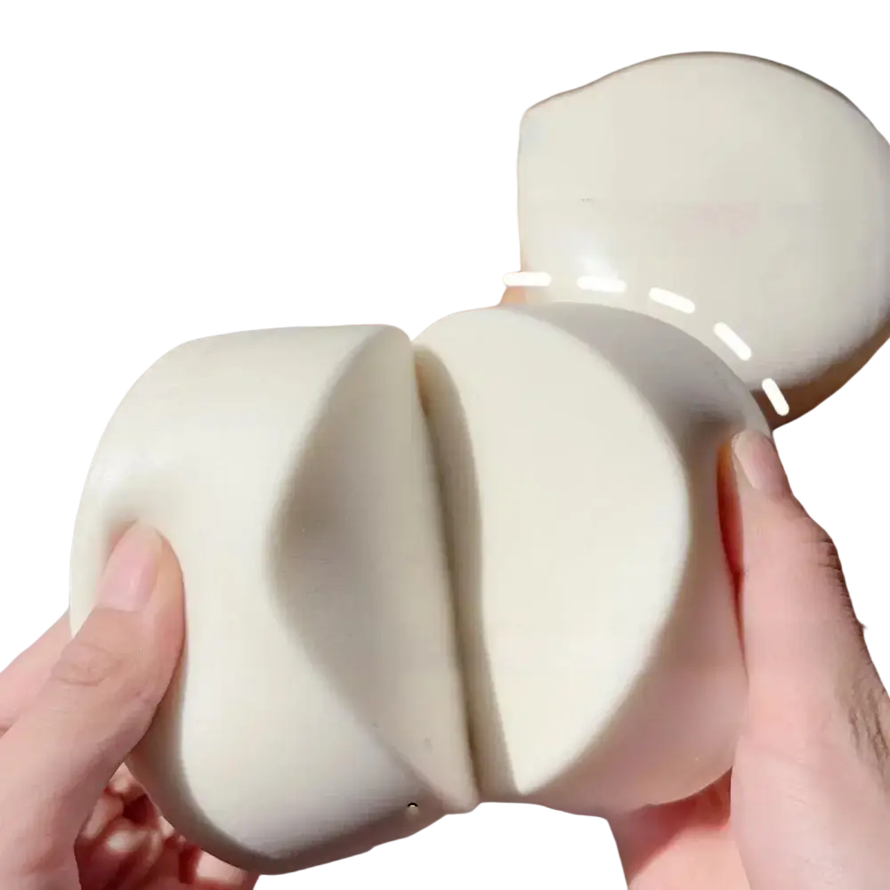 Cream-colored soft silicone yogurt cake stress relief squishy toy case with smooth rounded design