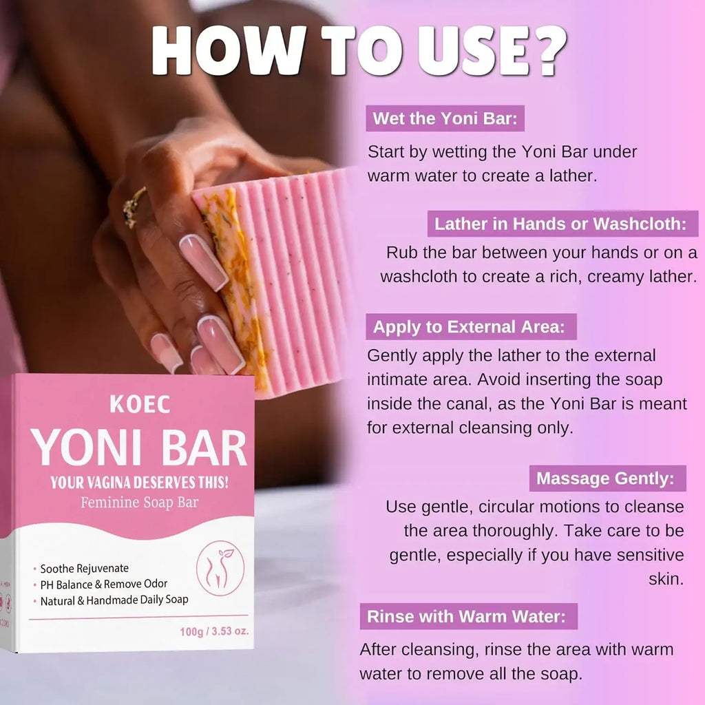 Pink ribbed yoni bar soap with natural handmade design for odor control and to reduce odor in feminine care