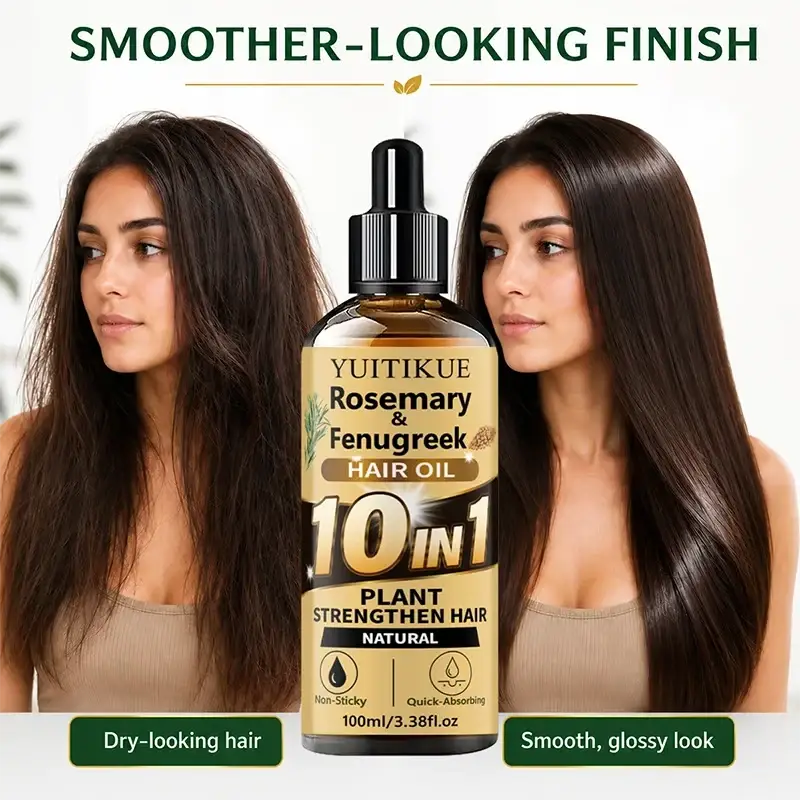 Yuitikue rosemary hair oil for damaged and weak hair in a 100ml amber glass bottle with black dropper and gold label