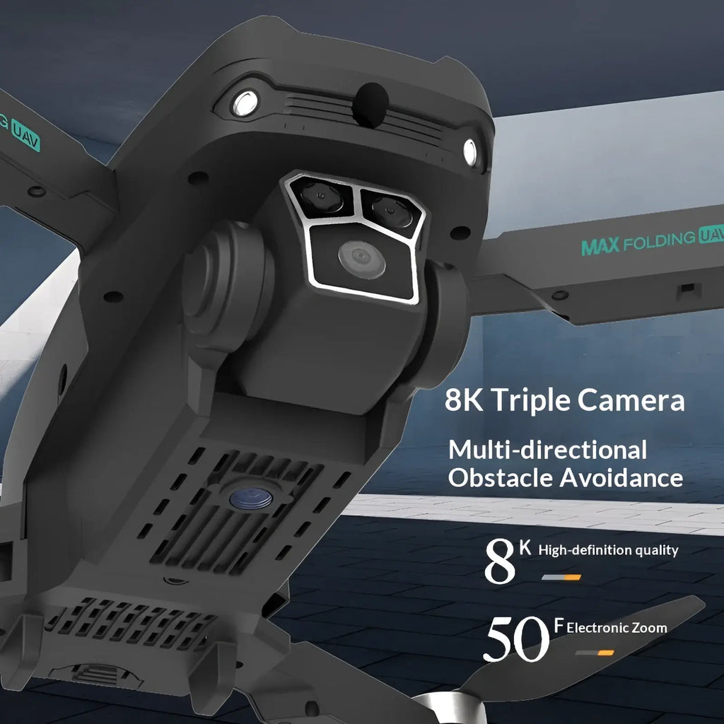 Black and gray foldable z16 drone shown from the back with a triple camera system and optical flow sensors