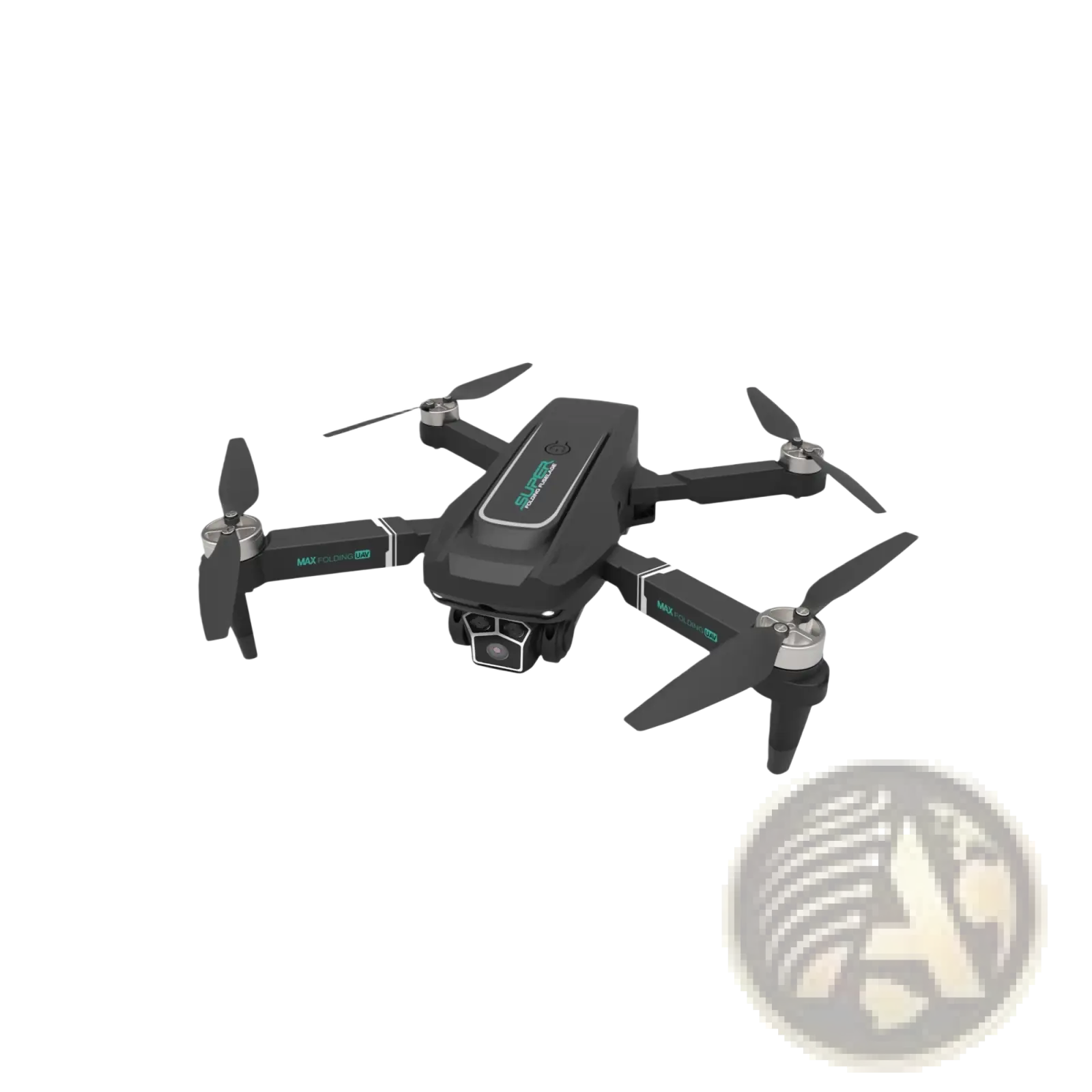 Black quadcopter z16 foldable drone with green branding and a camera mounted below showing front side view